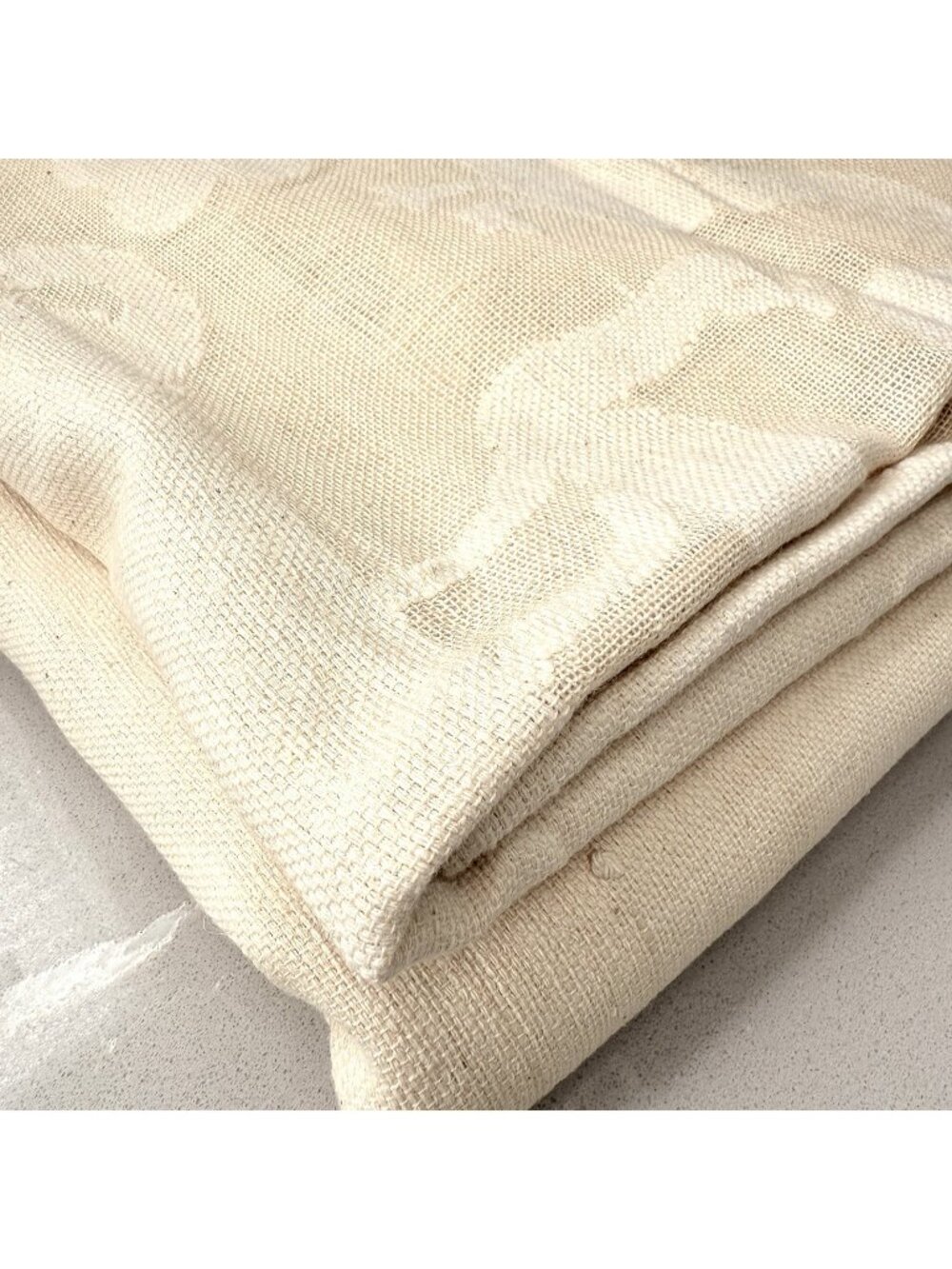 NEW Linen Square Tablecloth Artisan Indian Handwoven 68x68" Beige Woven Texture